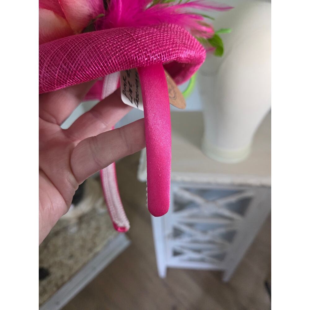 Custom Handmade Fuschia Lime Green Kentucky Derby Hat Fascinator Satin Headband - Picture 7 of 7